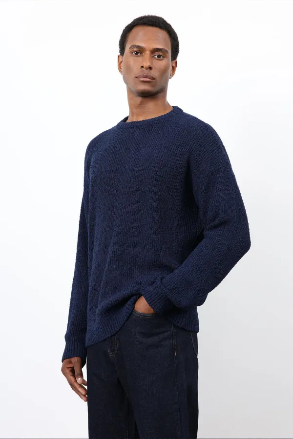 Pull en maille bleu marine Antioch pour homme