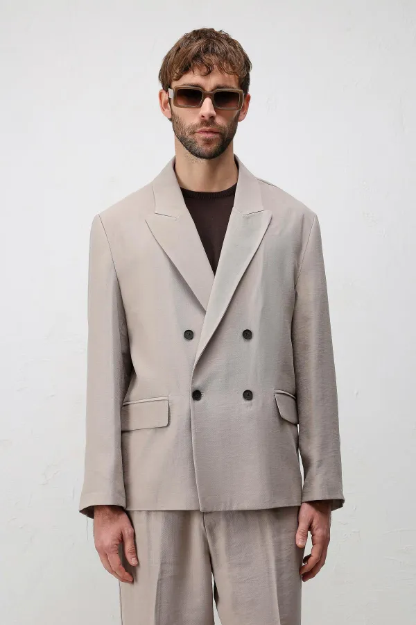 Veste blazer pour homme Antioch beige en mélange modal, coupe décontractée