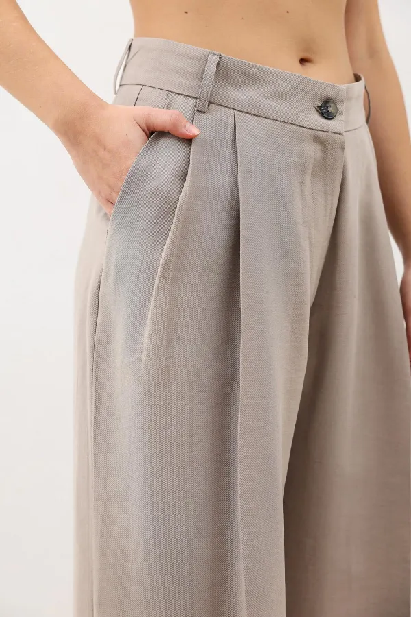 Antioch Beige Pleated Palazzo Women's Trousers