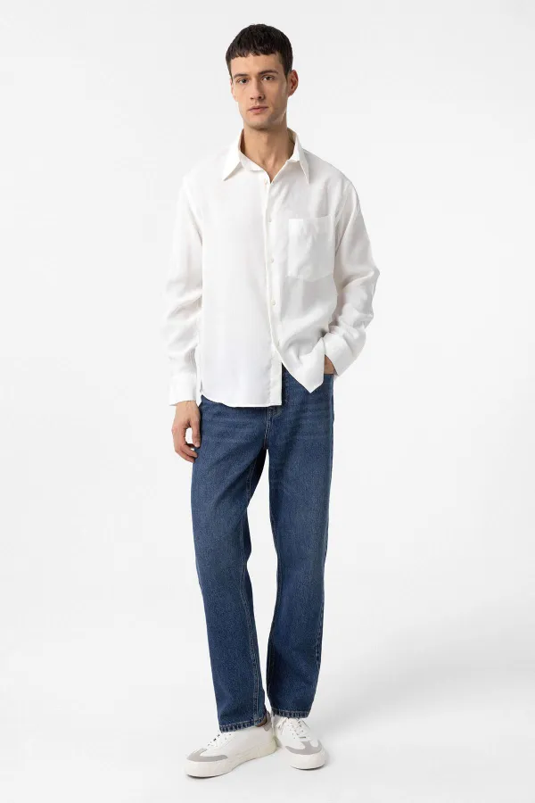 Antioch Beyaz Modal Kumaş Relax Fit Erkek Gömlek