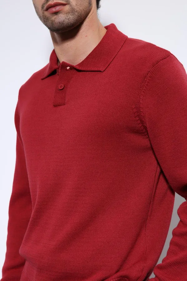 Pull basique pour homme à col polo rouge Antioch
