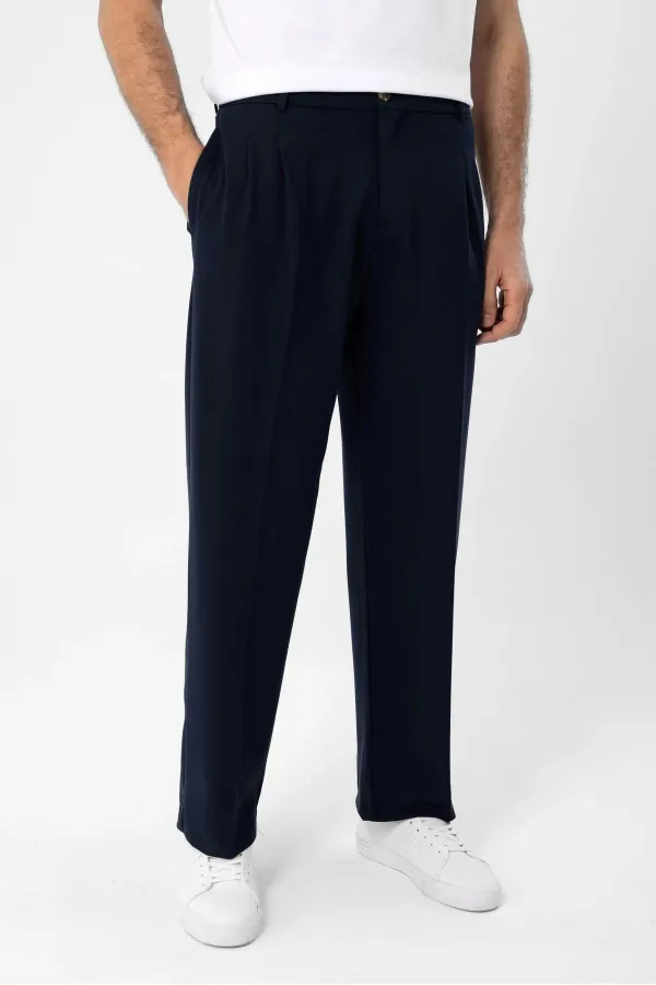 Pantalon homme Antioch bleu marine à taille haute plissée et coupe décontractée