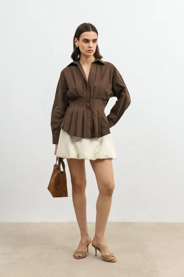 Chemise à plis en popeline Antioch Coffee pour femme