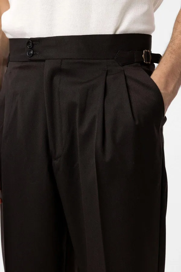 Antioch Kahve Yüksek Bel İtalyan Kalıp Pileli Erkek Pantolon