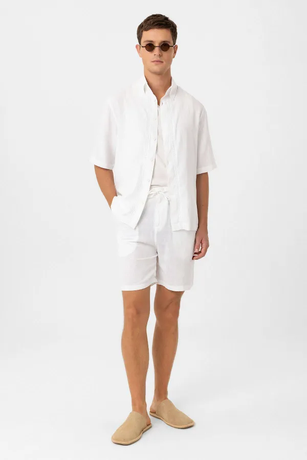 Short pour homme Antioch en lin mélangé blanc