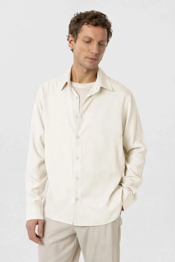 Antioch Ekru Relax Fit Liyosel Kumaş Erkek Gömlek
