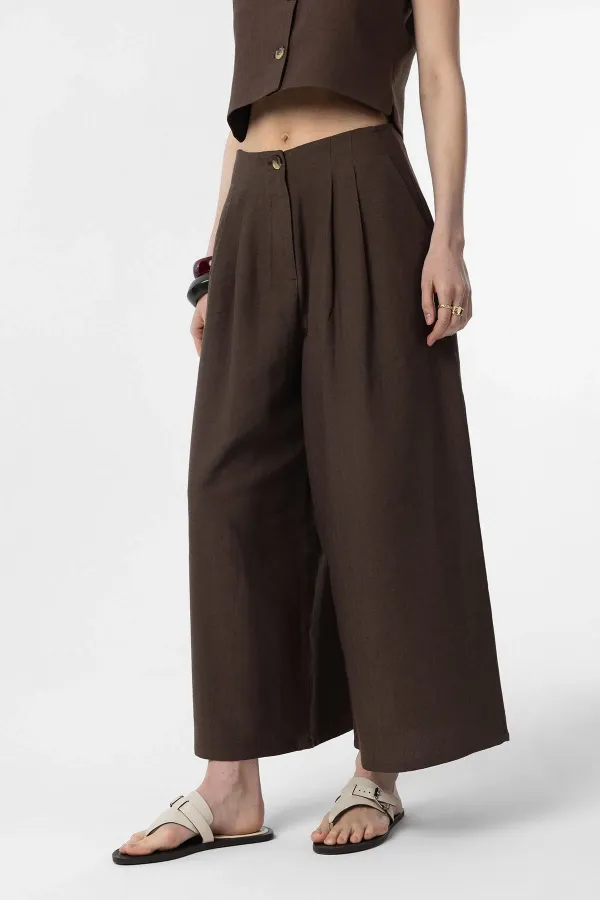 Antioch Coffee Linen Blend Women's Culotte Pants