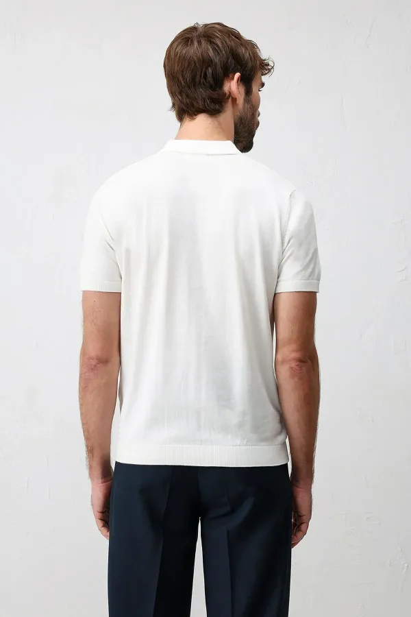 T-shirt à col polo slim confort écru pour homme Antioch