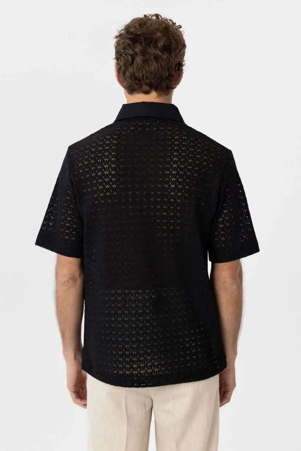 Antioch Siyah Polo Yaka Örgü Erkek T-Shirt