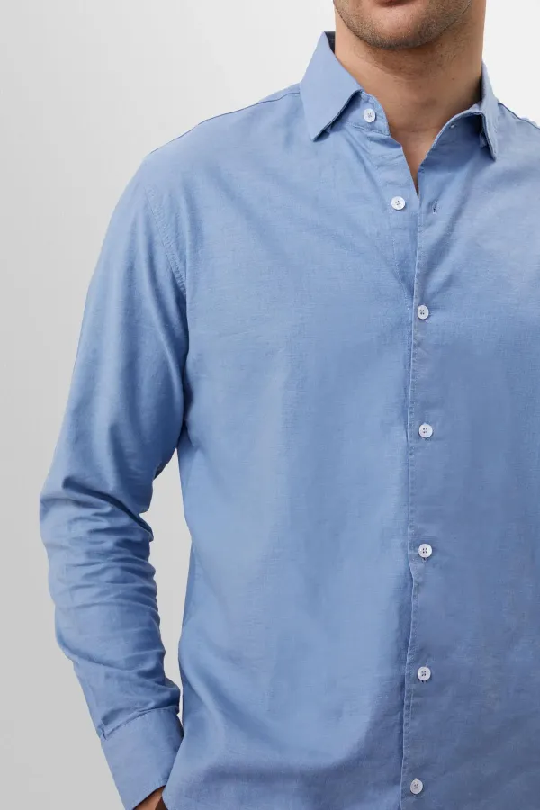 Antioch Blue Collar Button Detail 100% Linen Men's Shirt