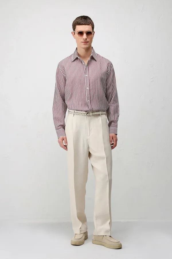 Chemise rayée Antioch Burgundy en mélange de lyocell, coupe décontractée, pour homme