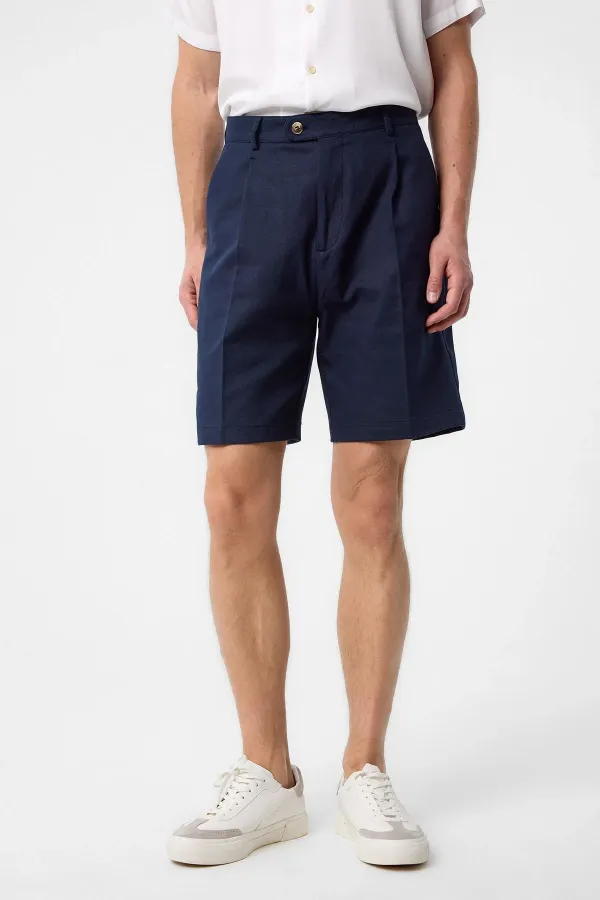 Short plissé taille haute bleu marine Antioch pour homme