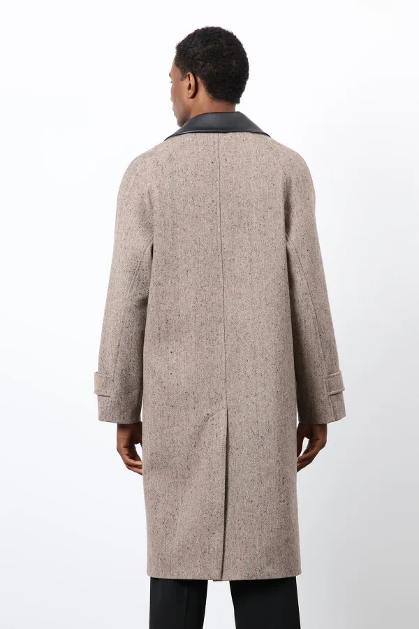 Antioch Vizon Yün Karışımlı Kontrast Yaka Erkek Kaban