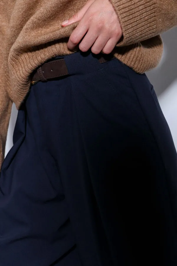 Antioch Lacivert Pileli Geniş Kadın Pantolon