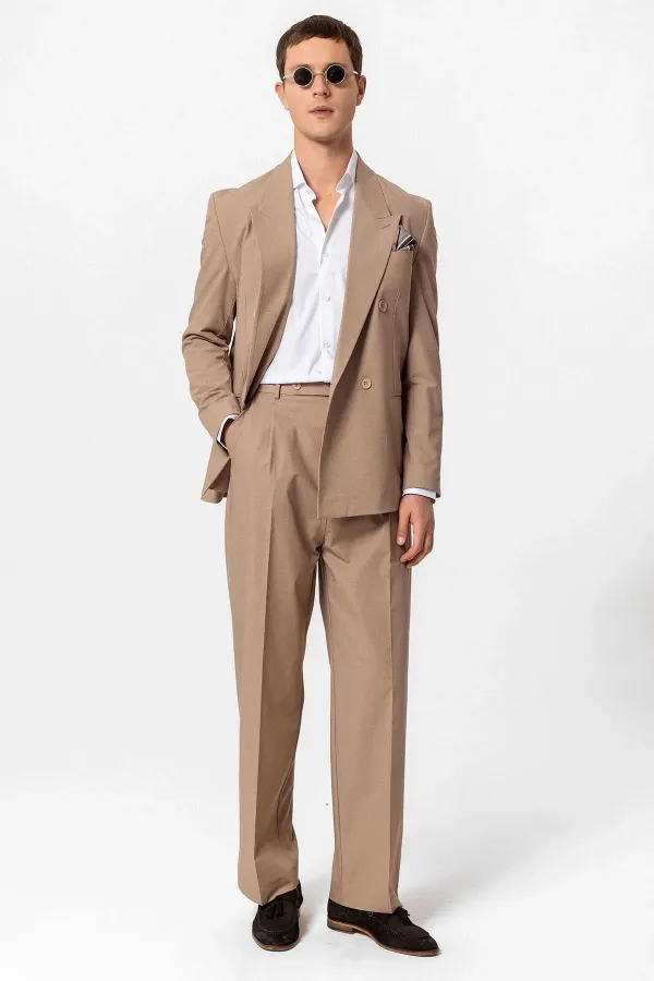 Antioch Açık Kahve Tek Düğme Kruvaze Erkek Blazer Ceket