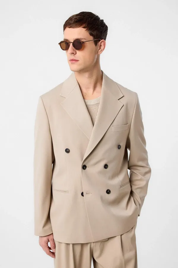 Veste blazer homme Antioch beige foncé coupe décontractée à double boutonnage
