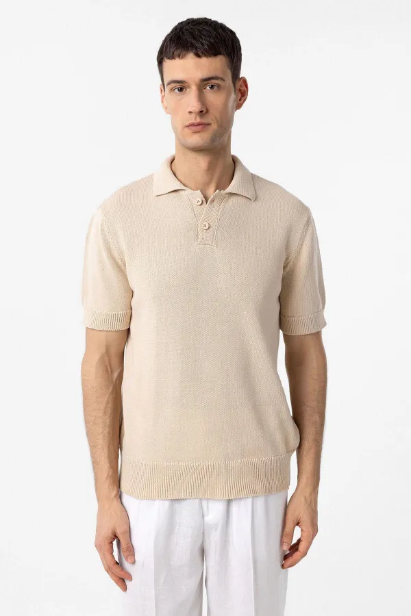 T-shirt à col polo en maille 100% coton Antioch Stone