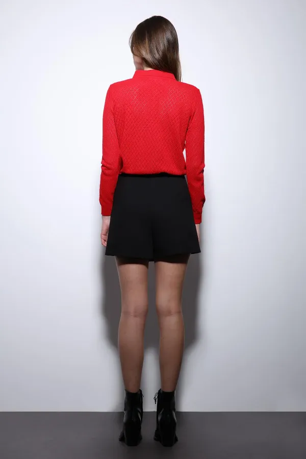 Pull en maille à motif Antioch rouge à col polo pour femme