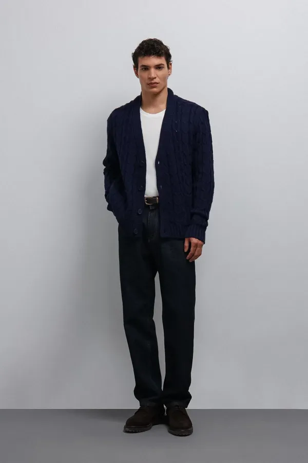 Gilet texturé bleu marine Antioch pour homme avec motif tressé