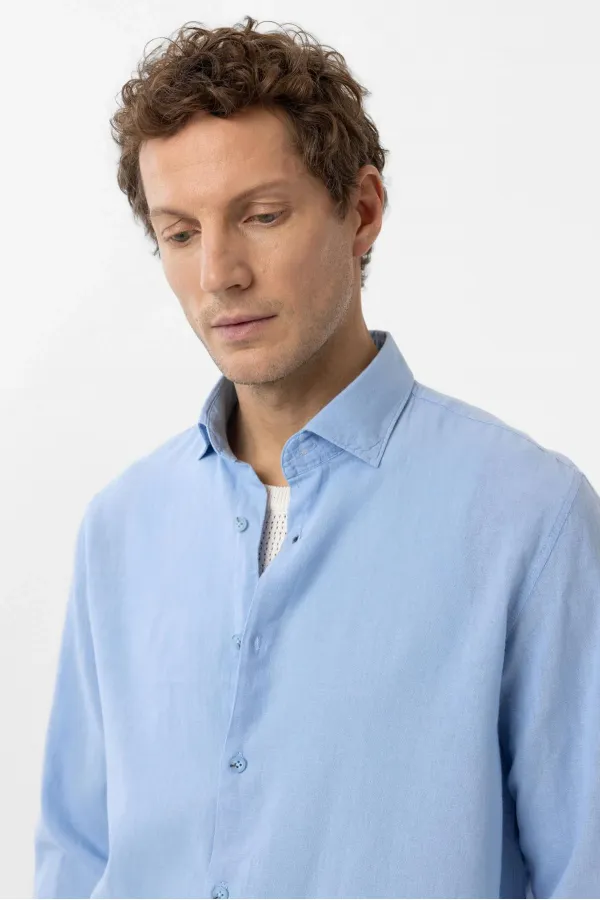 Antioch Bebe Blue Linen Blend Boys' Shirt