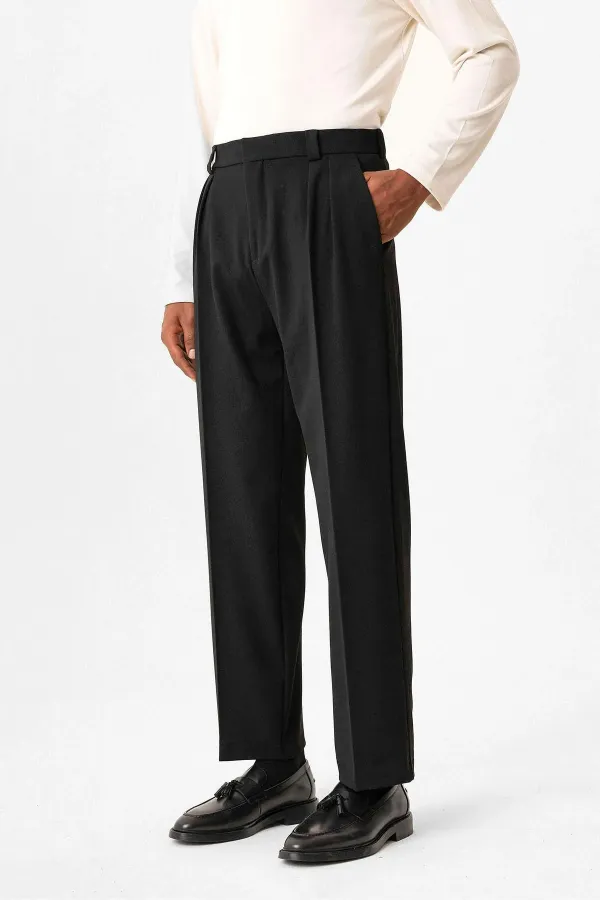 Antioch Siyah Yüksek Bel Pileli Relaxed Fit Baggy Erkek Pantolon