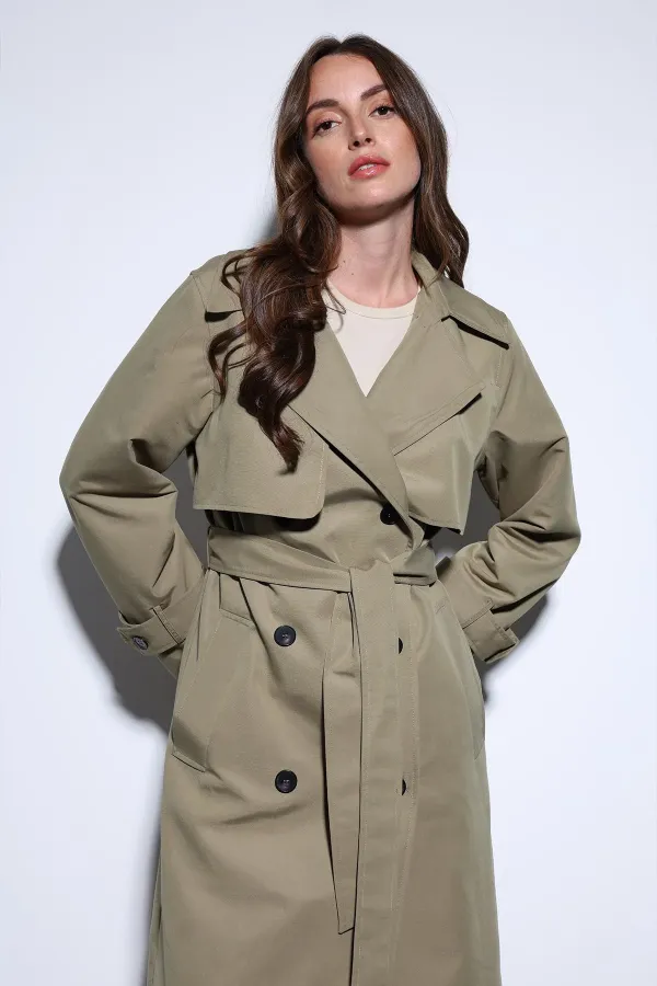 Trench-coat Antioch kaki croisé à ceinture pour femme