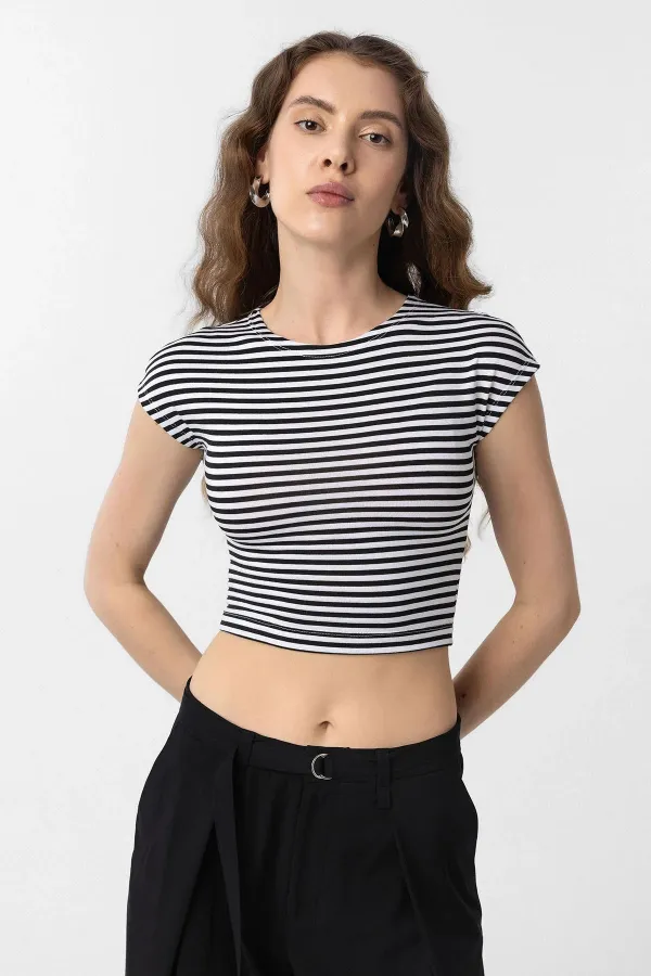 T-shirt rayé court noir Antioch pour femme