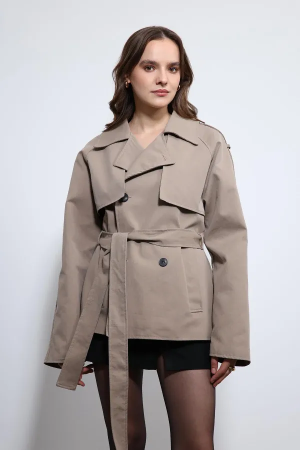 Antioch Bej Kemerli Kısa Trençkot