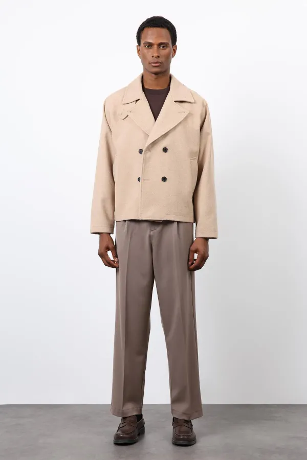 Antioch Beige Double-Breasted Short Men's Coat