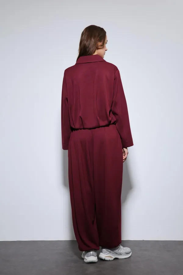 Antioch Bordo Volümlü Ceket Ve Paça Lastikli Eşofman Takım