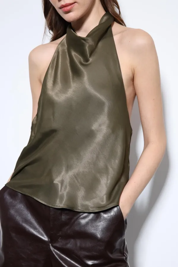 Antioch Khaki Satin Halter Women's Ball