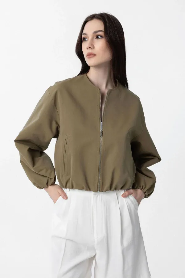 Antioch Khaki Crop Women's Bomber Jacket