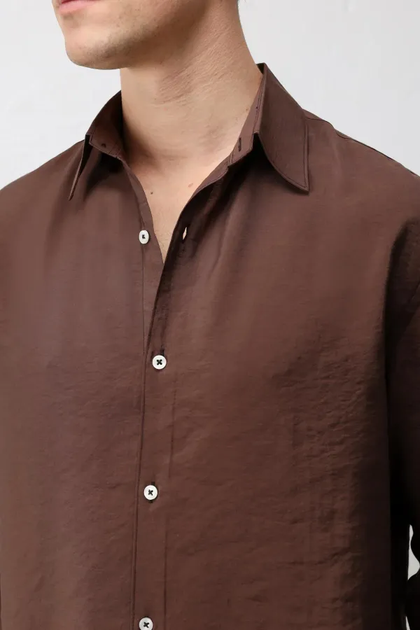 Antioch Kahve Modal Karışımlı Relax Fit Erkek Gömlek