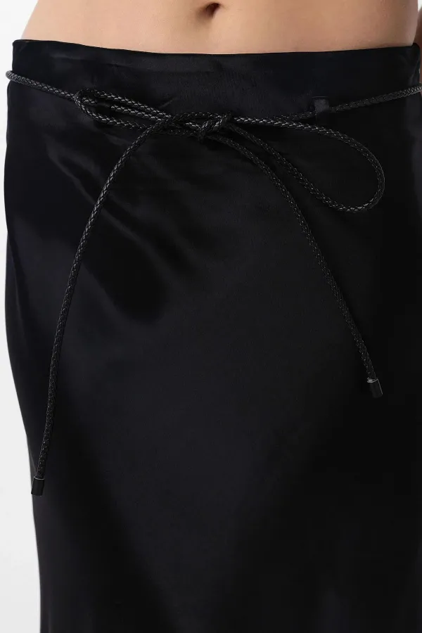 Antioch Siyah Kemerli Saten Uzun Kadın Etek