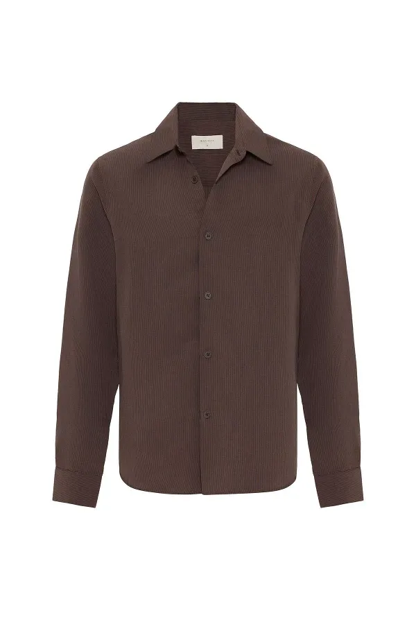 Antioch Kahve Relax Fit Modal Kumaş Erkek Gömlek