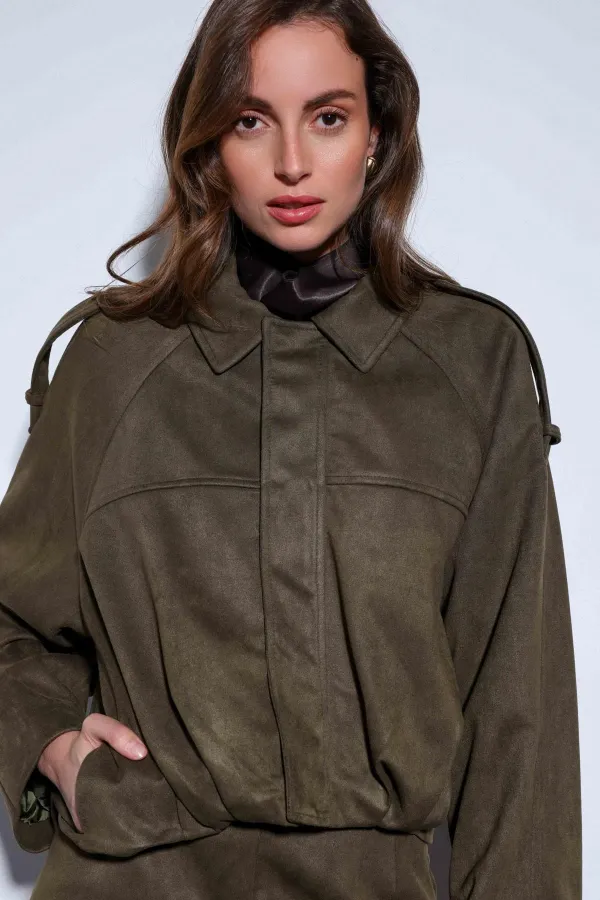 Antioch Haki Süet Görünümlü Bomber Kadın Mont