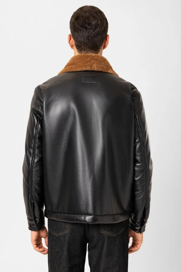 Veste en similicuir Antioch noir/marron avec doublure détaillée