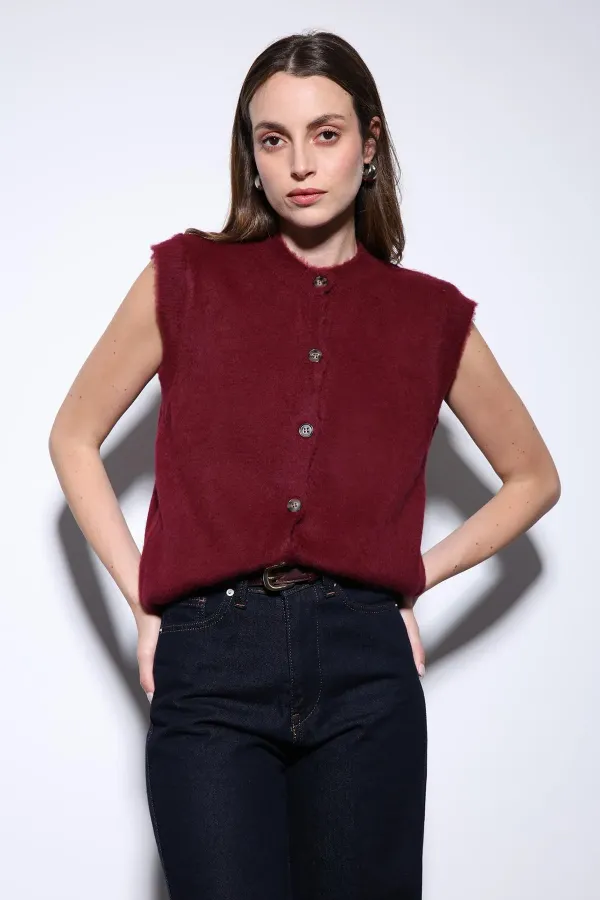 Antioch Burgundy Textured Women's Knitted Vest