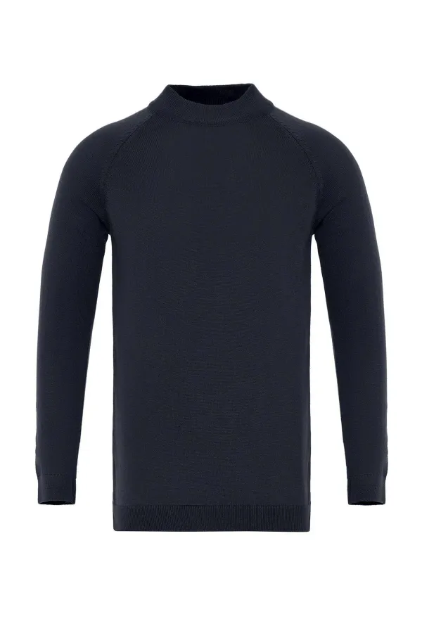 Antioch Navy Blue Crew Neck Slim Fit Knit Sweater