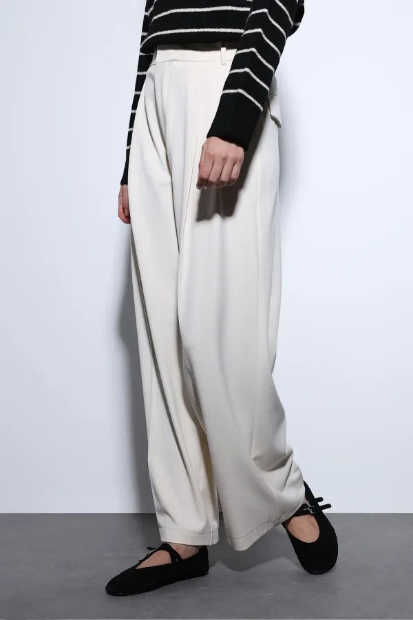 Antioch Ecru Pleated Palazzo Women's Trousers