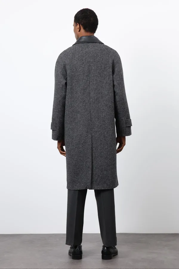 Antioch Black Wool Blend Contrast Collar Men's Coat
