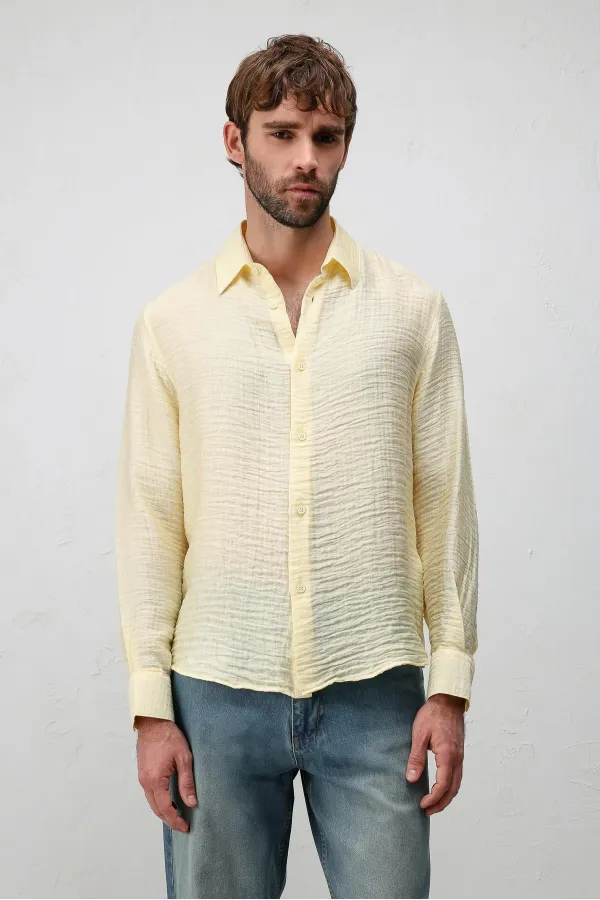 Antioch Sarı Crinkled Relax Fit Erkek Gömlek