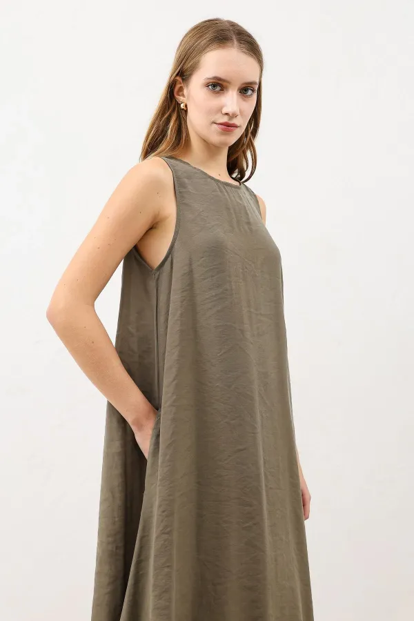 Robe midi drapée à col halter Antioch kaki