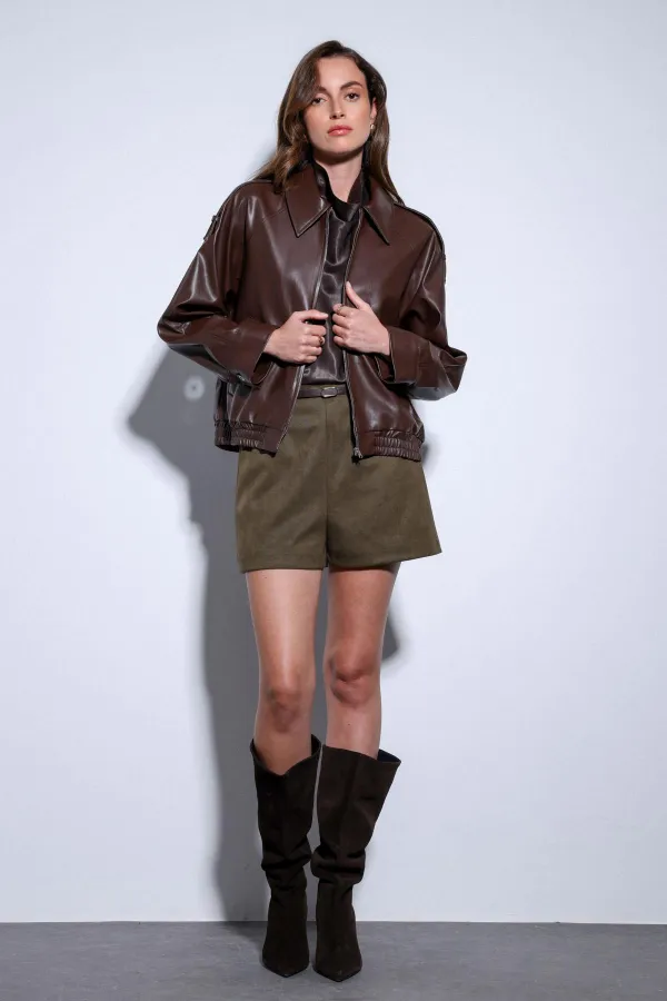 Veste bomber en similicuir Antioch Coffee