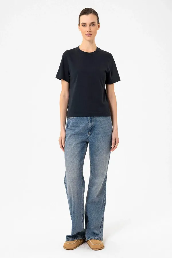 Antioch Navy Blue Women's Crew Neck Basic T-Shirt