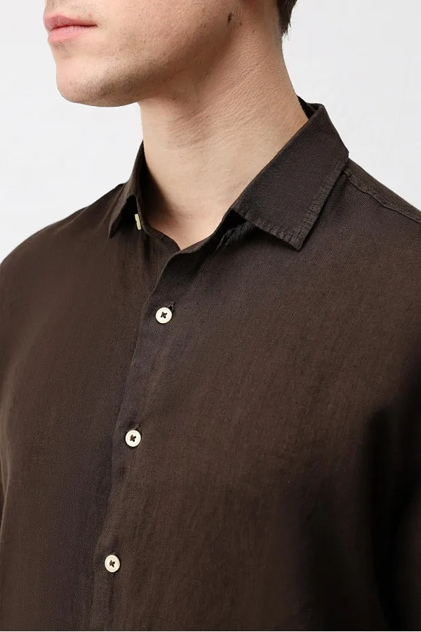 Antioch Kahve 100% Keten Relax Fit Erkek Gömlek