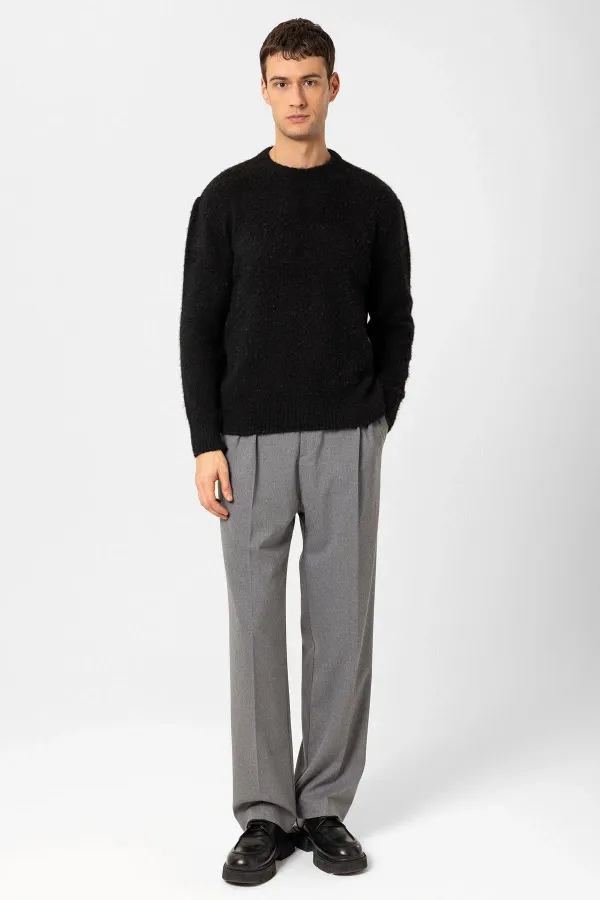 Antioch Siyah Yün Görünümlü Erkek Kazak