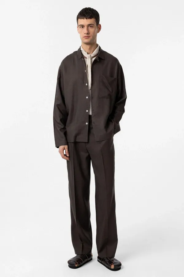 Chemise homme Antioch Coffee en lin mélangé coupe décontractée