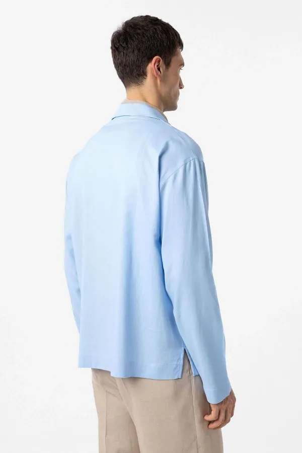 Chemise homme Antioch bleu clair en lin mélangé, coupe décontractée