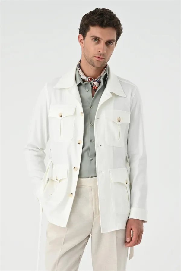 Veste de saison en lin écru pour homme avec ceinture Antioch